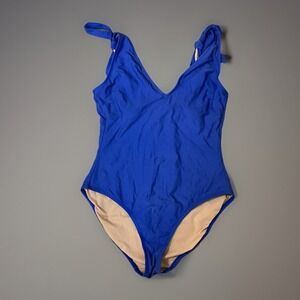 J. Crew One Piece Swimsuit Tie Shoulder V-Neck Cobalt Blue‎ Bathing Suit M